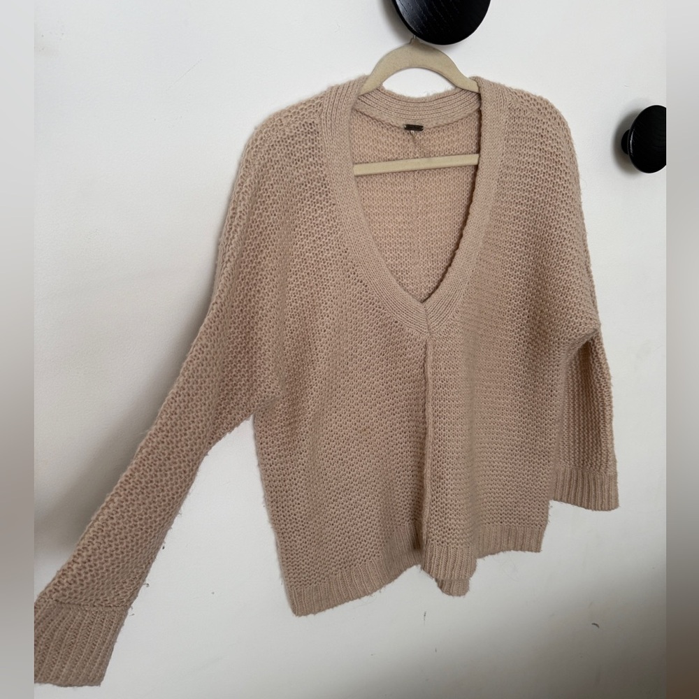 Free People Soft Tan V-Neck Sweater